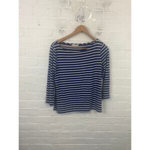 Hobbs Women's V-Neck Avia Slub Striped T-Shirt Long Sleeve Blue White Size L